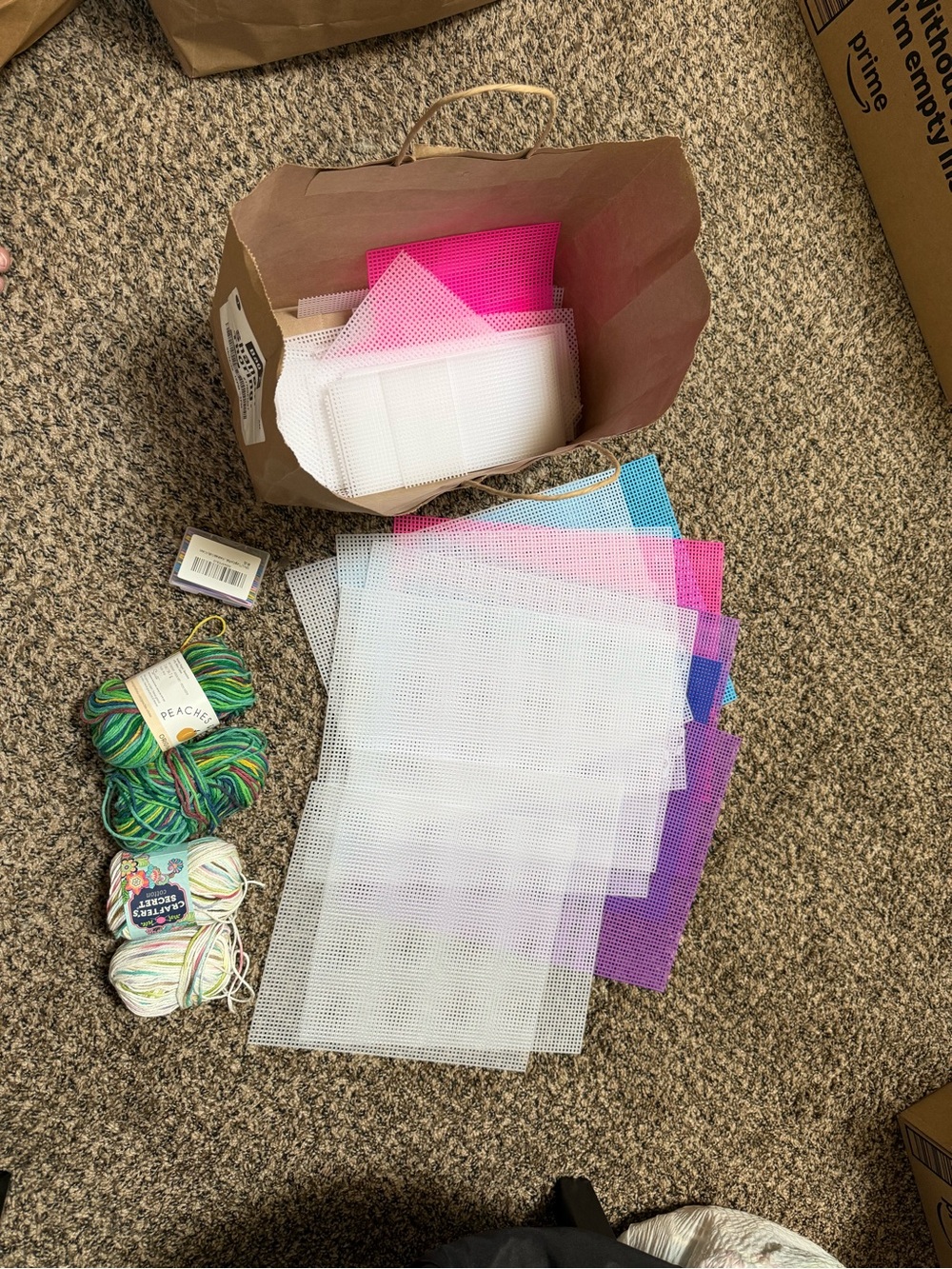 Plastic Canvas craft lot  sheets, yarn, needles